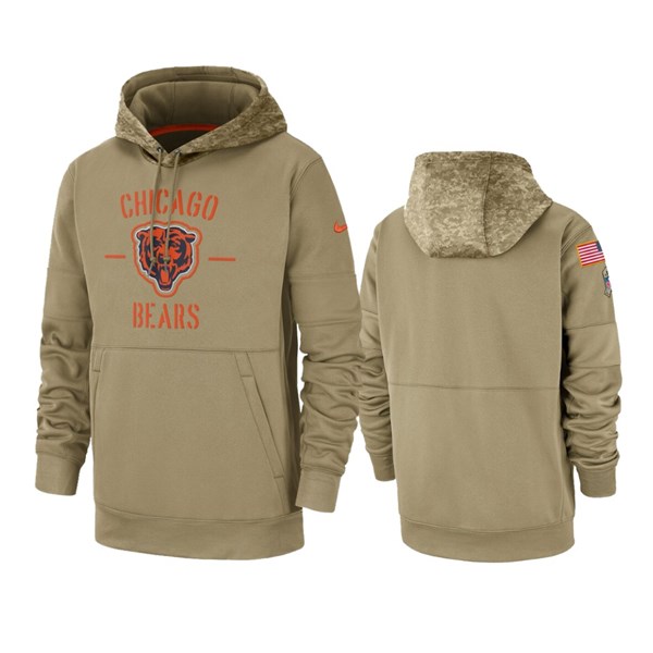 Men's Chicago Bears Tan 2019 NFL Salute to Service Sideline Therma Pullover Hoodie
